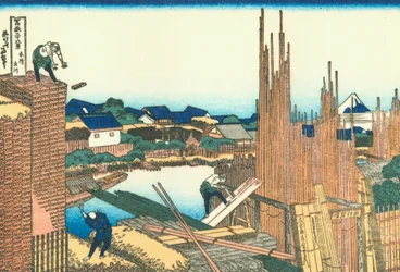 De houtwerf in Honjo